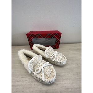 Charter Club Dorenda Women Sz 11M Moccasin Slippers White Boucle Fur Shoes NWB